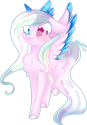 Size: 1159x1662 | Tagged: safe, artist:fantisai, derpibooru import, oc, oc only, alicorn, pony, alicorn oc, chest fluff, colored hooves, colored wings, eye clipping through hair, female, heterochromia, horn, mare, simple background, solo, transparent background, two toned wings, wings
