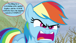 Size: 1280x720 | Tagged: safe, derpibooru import, edit, edited screencap, screencap, rainbow dash, tanks for the memories, angry, censored vulgarity, faic, grawlixes, implied zephyr breeze, rainbow dash is best facemaker, speech, speech bubble, talking