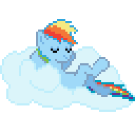 Size: 192x192 | Tagged: safe, artist:saikar, derpibooru import, rainbow dash, pegasus, pony, animated, arm behind head, cloud, eyes closed, female, gif, lying down, lying on a cloud, mare, on a cloud, pixel art, simple background, solo, sprite, transparent background