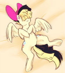 Size: 778x870 | Tagged: safe, alternate version, artist:bamboogecko, derpibooru import, songbird serenade, pegasus, pony, my little pony: the movie, bed, female, lying down, mare, on back