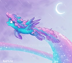 Size: 2300x2000 | Tagged: safe, artist:princesssparlene, derpibooru import, oc, oc only, pegasus, pony, crescent moon, female, flying, moon, rain, solo