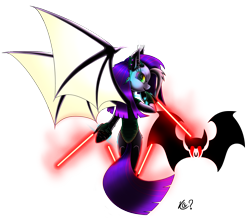 Size: 2417x2109 | Tagged: safe, alternate version, artist:questionmarkdragon, derpibooru import, oc, oc only, oc:blazing night, bat pony, pony, energy sword, female, simple background, sith, solo, star wars, star wars visions, transparent background