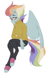 Size: 630x975 | Tagged: safe, artist:hoorncorn, derpibooru import, rainbow dash, anthro, pegasus, unguligrade anthro, clothes, female, older, older rainbow dash, simple background, solo, white background