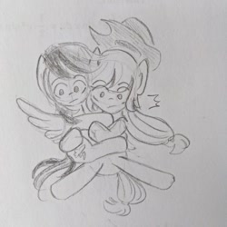 Size: 640x640 | Tagged: safe, artist:snowzaaah, derpibooru import, applejack, rainbow dash, earth pony, pegasus, pony, castle mane-ia, appledash, appledashdailydoodles, doodle, female, lesbian, monochrome, pencil drawing, shipping, sketch, traditional art