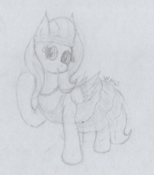Size: 824x936 | Tagged: safe, artist:wapamario63, fluttershy, pegasus, pony, clothes, cute, dress, female, flapper, jewelry, mare, monochrome, necklace, raised hoof, raised leg, shyabetes, sketch, solo, traditional art, wings