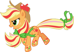 Size: 4999x3512 | Tagged: safe, artist:frownfactory, derpibooru import, applejack, twilight's kingdom, alternate hairstyle, bow, hat, rainbow power, simple background, solo, transparent background, vector