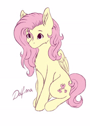 Size: 2480x3508 | Tagged: safe, artist:delfinaluther, derpibooru import, fluttershy, pegasus, pony, female, simple background, sitting, solo, white background