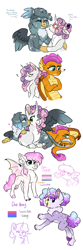 Size: 2048x6165 | Tagged: safe, artist:moccabliss, derpibooru import, gabby, smolder, sweetie belle, oc, oc:dune daylight, oc:dust bunny, dracony, dragon, griffon, hippogriff, hybrid, pony, bigender pride flag, bisexual pride flag, female, lesbian, magical lesbian spawn, offspring, older, parent:gabby, parent:smolder, parent:sweetie belle, polyamory, pride, pride flag, wg