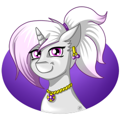 Size: 2916x2790 | Tagged: safe, artist:olificus, derpibooru import, oc, oc:white wedding, pony, unicorn, commission, ear piercing, earring, high res, jewelry, necklace, piercing, ponytail, simple background, smiling, solo, transparent background
