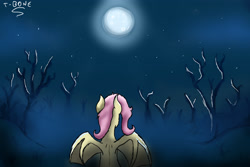 Size: 3000x2000 | Tagged: safe, artist:t-bon3thepony, derpibooru import, fluttershy, bat pony, bat ponified, flutterbat, full moon, mist, moon, night, race swap, solo, species swap, tree