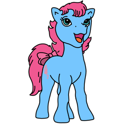 Size: 768x768 | Tagged: safe, artist:warnerbrother65, derpibooru import, baby cuddles, earth pony, pony, g1, baby, baby pony, bow, female, filly, open mouth, open smile, simple background, smiling, tail, tail bow, transparent background, vector