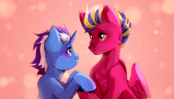 Size: 1280x725 | Tagged: safe, artist:pledus, derpibooru import, oc, oc only, pegasus, pony, unicorn, blushing, eye contact, female, looking at each other, male, oc x oc, shipping, straight