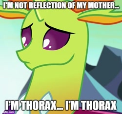 Size: 533x499 | Tagged: safe, derpibooru import, edit, edited screencap, screencap, thorax, changedling, changeling, caption, implied queen chrysalis, king thorax, meme, tenzin, text, the legend of korra