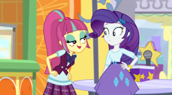 Size: 1920x1071 | Tagged: safe, derpibooru import, screencap, rarity, sour sweet, dance magic, equestria girls, spoiler:eqg specials, duo, duo female, female, ponytail