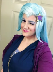 Size: 1520x2048 | Tagged: safe, artist:sarahndipity cosplay, derpibooru import, trixie, human, equestria girls, clothes, cosplay, costume, irl, irl human, looking at you, one eye closed, photo, wink, winking at you