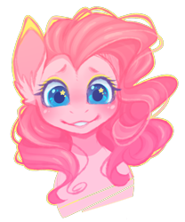 Size: 1000x1200 | Tagged: safe, artist:noctylumi, derpibooru import, pinkie pie, bust, colored ears, colored pupils, cute, diapinkes, ear fluff, ears, looking at you, portrait, simple background, smiling, solo, starry eyes, transparent background, wingding eyes
