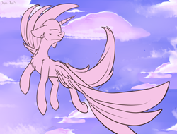 Size: 2020x1536 | Tagged: safe, artist:yuris, derpibooru import, oc, oc only, pegasus, pony, cloud, sky, smiling, solo, ych sketch