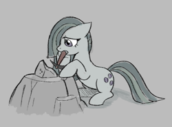 Size: 736x541 | Tagged: safe, artist:marbo, marble pie, earth pony, pony, female, mare, mouth hold, pickaxe, rock, solo