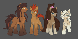 Size: 2792x1391 | Tagged: safe, artist:anonymous, pony, female, galactik football, gray background, looking at you, male, mare, open mouth, ponified, raised hoof, raised leg, simple background, snowpony (species), stallion, taiga pony, tail wrap, wip