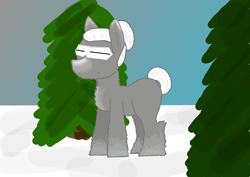 Size: 3508x2480 | Tagged: safe, artist:anonymous, oc, oc only, pony, female, glasses, mare, pine tree, snow, snowpony (species), solo, taiga pony, tree