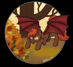 Size: 1280x1170 | Tagged: safe, artist:zackwhitefang, derpibooru import, oc, oc only, oc:zack whitefang, bat pony, autumn, bat pony oc, bat wings, digital art, face down ass up, leaf, leaves, male, solo, spread wings, tail, tree, wiggle, wings