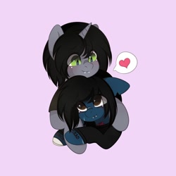 Size: 2000x2000 | Tagged: safe, artist:yomechka, derpibooru import, earth pony, pony, undead, unicorn, zombie, zombie pony, bring me the horizon, bust, clothes, commission, disguise, disguised siren, duo, duo male, ears, fangs, floppy ears, gay, heart, hug, jewelry, kellin quinn, long sleeves, male, necklace, oliver sykes, ponified, shipping, shirt, simple background, sleeping with sirens, slit eyes, smiling, speech bubble, stallion, t-shirt, tattoo, transparent background, ych result