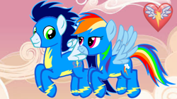 Size: 1280x720 | Tagged: safe, artist:mlplary6, derpibooru import, rainbow dash, soarin', clothes, female, flying, male, shipping, soarindash, straight, uniform, wonderbolts uniform