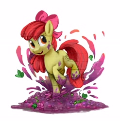 Size: 2791x2822 | Tagged: safe, artist:nebula210, derpibooru import, apple bloom, earth pony, pony, colored, female, filly, food, grapes, simple background, solo, white background