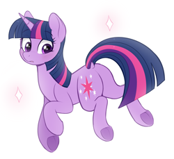 Size: 2180x2000 | Tagged: safe, artist:higglytownhero, derpibooru import, twilight sparkle, unicorn twilight, pony, unicorn, blushing, butt, cute, dock, eye clipping through hair, eyebrows, eyebrows visible through hair, featureless crotch, female, frog (hoof), high res, horn, mare, plot, purple eyes, simple background, solo, tail, twibutt, underhoof, white background