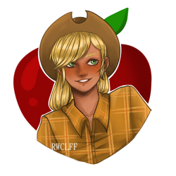 Size: 3000x3000 | Tagged: safe, artist:rowcliffe, derpibooru import, applejack, human, applejack's hat, blushing, clothes, cowboy hat, cute, female, flannel, freckles, grin, hat, humanized, jackabetes, shirt, simple background, smiling, solo, white background