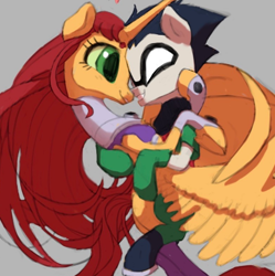 Size: 408x409 | Tagged: safe, artist:house-of-tykayl, derpibooru import, alicorn, earth pony, pony, ponified, robin (teen titans), simple background, starfire, teen titans