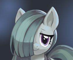 Size: 1011x837 | Tagged: safe, artist:marbo, marble pie, earth pony, pony, female, hair over one eye, lidded eyes, looking at you, mare, smiling, smiling at you, solo, wip