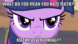 Size: 1066x600 | Tagged: safe, derpibooru import, edit, edited screencap, editor:twi clown, screencap, twilight sparkle, twilight sparkle (alicorn), alicorn, pony, season 4, three's a crowd, angry, caption, close-up, discord's pendant, female, image macro, jewelry, mare, math, necklace, serious, serious face, text, twilight is not amused, unamused