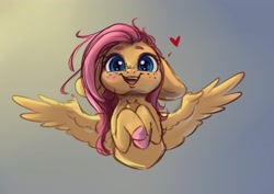 Size: 3685x2604 | Tagged: safe, artist:miokomata, derpibooru import, fluttershy, pegasus, pony, bust, chest fluff, colored hooves, cute, daaaaaaaaaaaw, ears, female, floppy ears, freckles, freckleshy, full face view, happy, heart, high res, hooves to the chest, looking at you, mare, open mouth, open smile, shyabetes, smiling, smiling at you, solo, spread wings, wings
