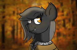 Size: 1024x670 | Tagged: safe, artist:tranzmuteproductions, derpibooru import, oc, oc only, bat pony, pony, bat pony oc, bust, male, outdoors, smiling, smirk, solo, stallion