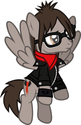 Size: 844x1300 | Tagged: safe, artist:lightningbolt, derpibooru exclusive, derpibooru import, pegasus, pony, .svg available, clothes, flying, frown, glasses, jacket, jewelry, male, mikey way, my chemical romance, necklace, ponified, rolled up sleeves, scarf, simple background, solo, spread wings, stallion, svg, three cheers for sweet revenge, transparent background, vector, wings, wristband