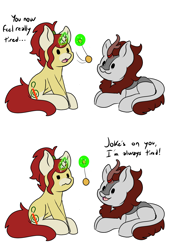 Size: 3700x5000 | Tagged: safe, artist:noxi1_48, derpibooru import, oc, oc only, oc:treble pen, kirin, pony, unicorn, comic, dialogue, hypnosis