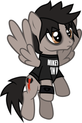 Size: 871x1314 | Tagged: safe, artist:lightningbolt, derpibooru exclusive, derpibooru import, pegasus, pony, .svg available, clothes, eyeliner, eyeshadow, flying, frown, makeup, male, mikey way, my chemical romance, ponified, shirt, simple background, solo, spread wings, stallion, svg, t-shirt, the black parade, transparent background, vector, wings, wristband