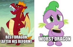 Size: 724x461 | Tagged: safe, edit, edited screencap, screencap, garble, spike, dragon, gauntlet of fire, cast off of derpibooru, go to sleep garble, holding book, male, op is on drugs, op is trying to start shit, op is trying to start shit so badly that it's kinda funny, op isn't even trying anymore, sad, shitposting, spikeabuse