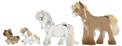 Size: 4093x1556 | Tagged: safe, artist:snspony, oc, oc only, oc:glacial planes, pony, /mlp/, braid, chest fluff, colored sketch, cute, family, female, filly, fluffy, foal, male, mare, pot, pregnant, simple background, sketch, smiling, snowpony (species), stallion, taiga pony, tail wrap, unshorn fetlocks, white background, yakutian horse