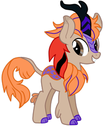 Size: 797x963 | Tagged: safe, artist:seki, derpibooru import, oc, oc only, oc:fededash, kirin, happy, kirin oc, orange mane, simple background, smiling, solo, transparent background