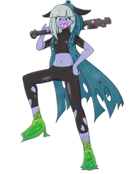 Size: 1668x2224 | Tagged: safe, alternate version, artist:batipin, derpibooru import, limestone pie, queen chrysalis, equestria girls, baseball bat, belly button, clothes, equestria girls-ified, hoodie, midriff, open mouth, open smile, simple background, smiling, transparent background