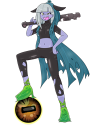 Size: 1668x2224 | Tagged: safe, alternate version, artist:batipin, derpibooru import, limestone pie, queen chrysalis, equestria girls, baseball bat, belly button, clothes, equestria girls-ified, hoodie, midriff, open mouth, open smile, simple background, smiling, transparent background