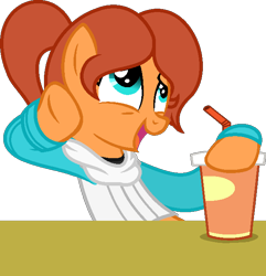 Size: 615x639 | Tagged: safe, artist:pegasski, derpibooru import, oc, oc:skye rider, earth pony, pony, clothes, female, jacket, mare, milkshake, simple background, solo, transparent background