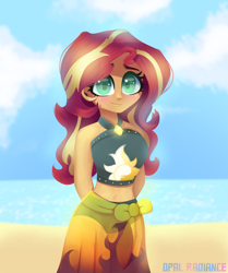 Size: 2669x3200 | Tagged: safe, artist:opal_radiance, derpibooru import, sunset shimmer, equestria girls, arm behind back, clothes, cute, shimmerbetes, speedpaint, swimsuit