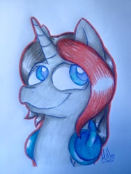 Size: 720x960 | Tagged: safe, artist:millefaller, derpibooru import, oc, oc only, pony, unicorn, bust, horn, signature, solo, traditional art, unicorn oc