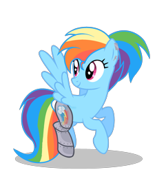 Size: 2010x2085 | Tagged: safe, artist:aonairfaol, derpibooru import, rainbow dash, pegasus, pony, alternate hairstyle, amputee, base used, ear piercing, earring, female, jewelry, looking back, mare, piercing, prosthetic leg, prosthetic limb, prosthetics, simple background, smiling, solo, transparent background, wings