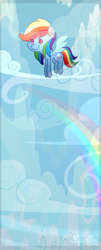 Size: 397x983 | Tagged: safe, artist:gnidagovnida, derpibooru import, rainbow dash, pegasus, pony, beady eyes, chibi, cloud, rainbow, sky, solo