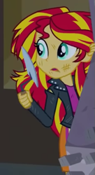 Size: 283x520 | Tagged: safe, derpibooru import, screencap, sunset shimmer, equestria girls, equestria girls (movie), cropped, solo, trowel