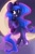 Size: 1200x1800 | Tagged: safe, artist:sakukitty, derpibooru import, princess luna, alicorn, anthro, unguligrade anthro, clothes, crescent moon, dress, female, grin, looking at you, mare, moon, see-through, sitting, smiling, smiling at you, solo, tangible heavenly object